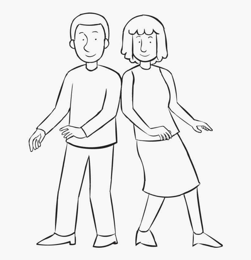 Back Two People Leaning To The Side Of Each Other Walking - Line Art, transparent png download
