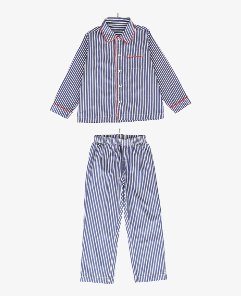 Blue And White Striped Pyjama With Red Piping - Night Dress Kids Png, transparent png download