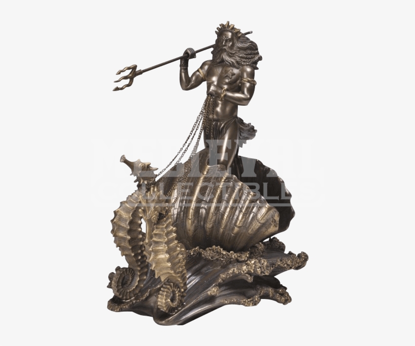 Poseidon On Chariot Statue - Bronze Statue Of Neptune Taming A Seahorse, transparent png download