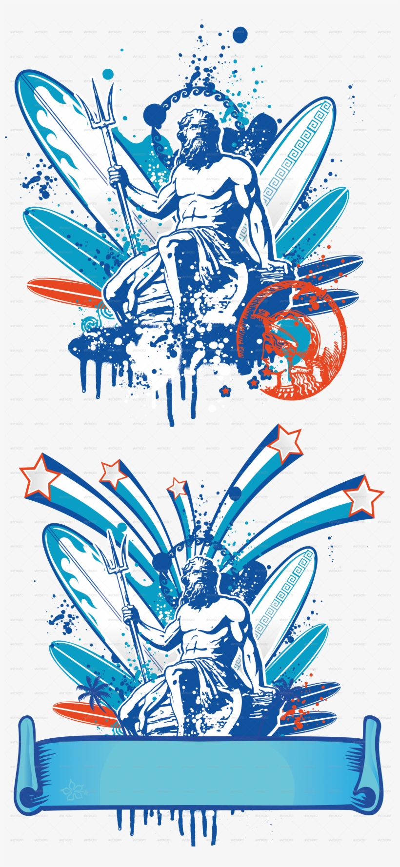 Poseidon Surfer With Surfboard Poseidon Surfer With - Poseidon Vector, transparent png download