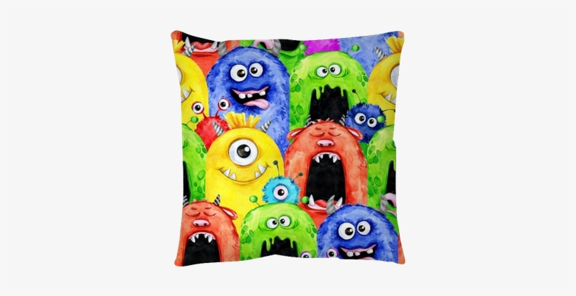 Watercolor Seamless Pattern With Funny Monster Heads - Watercolor Painting, transparent png download