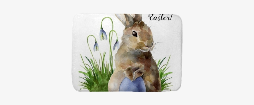 Watercolor Easter Card With Bunny, Snowdrops And Colored - Kartki Wielkanocne Ręcznie Malowane, transparent png download