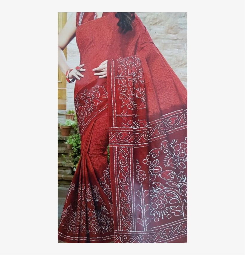 Red Printed Cotton Saree - Sari, transparent png download