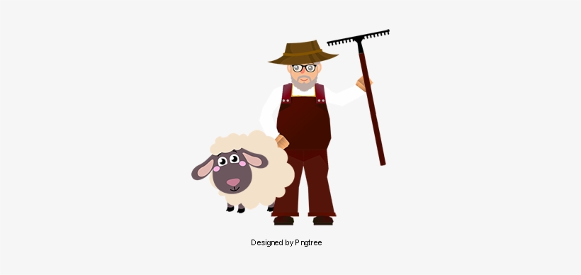 Cartoon Farmer, The Aged, Sheep, 3d Character Png And - Portable Network Graphics, transparent png download
