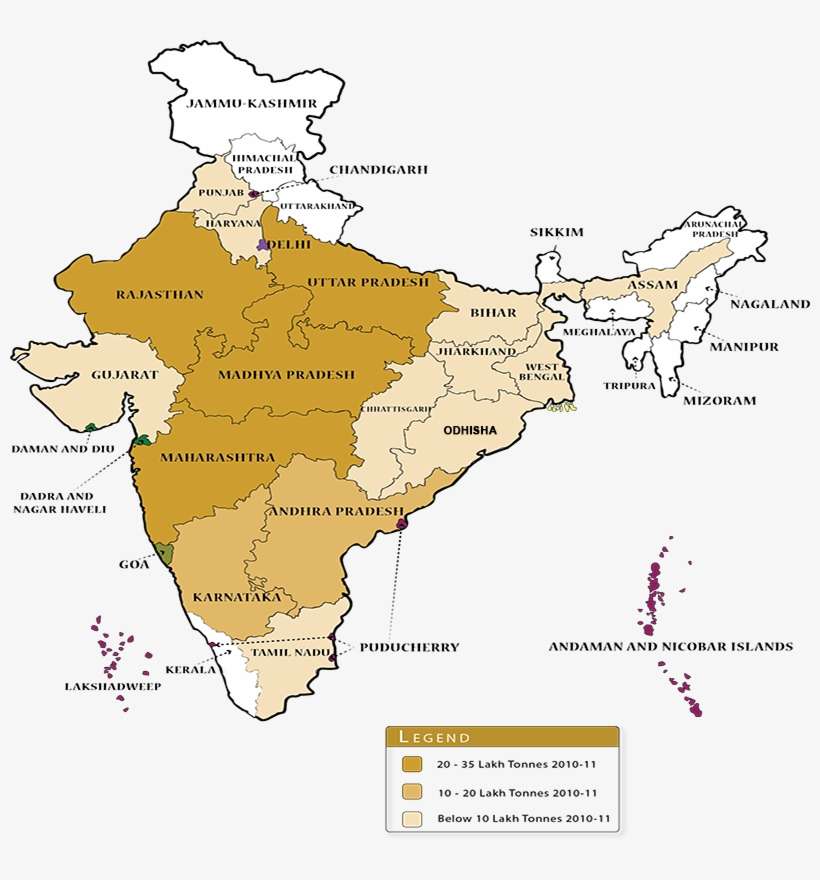 Pulses Cultivation In India Map - Sugarcane Producing States In India, transparent png download