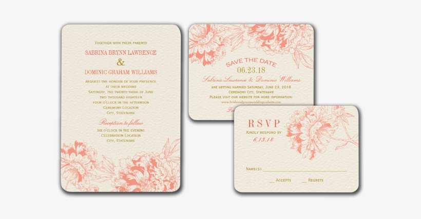 Coral Floral Peony Design Wedding Invitation - Wedding Danken Ihnen Kardiert | Karte, transparent png download