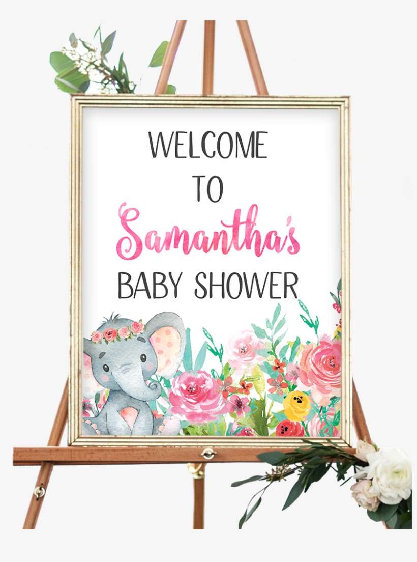 Colorful Floral Elephant Welcome Sign - Woodland Welcome Baby Shower Sign, transparent png download