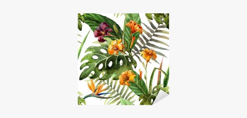 Pattern Orchid Hibiscus Leaves Watercolor Tropics Sticker - Gallery Direct 'orchid Hibiscus Leaves Ii' By Zenina, transparent png download