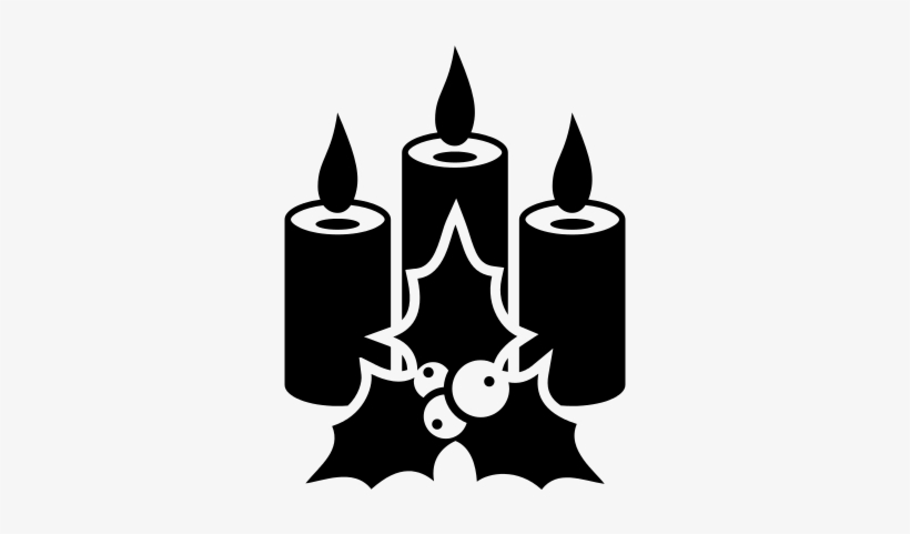 Christmas Candles With Holly Leaves Vector - Christmas Candle Black And White Png, transparent png download