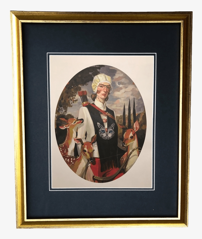Vintage Gold Frame Gucci Woman Hunter Deer Cat Portrait - Gucci By Ignasi Monreal, transparent png download