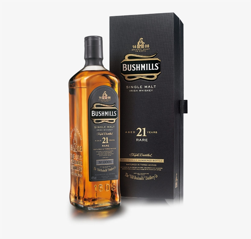 Bushmills 21 Bottle With Gift Box - Bushmills 21 Year Old Single Malt Whiskey, transparent png download