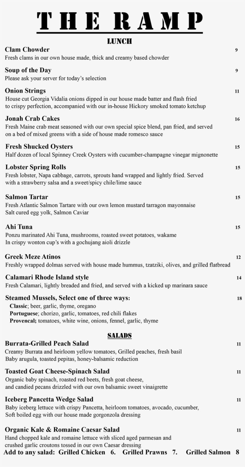 Kennebunkport Restaurant Dinner Menu - Ramp Bar & Grill, transparent png download