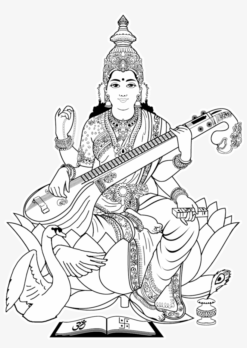 Lakshmî Es La Diosa De La Riqueza Y Del Amor - Saraswati Mata Black And White, transparent png download