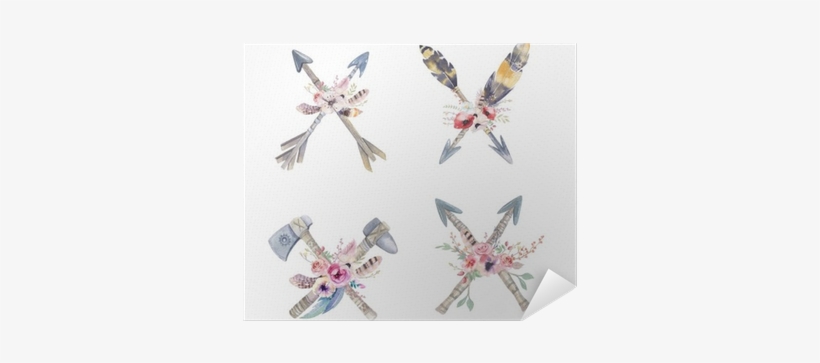 Watercolor Colorful Ethnic Set Of Arrows And Flowers - Native American Arrow Stock, transparent png download
