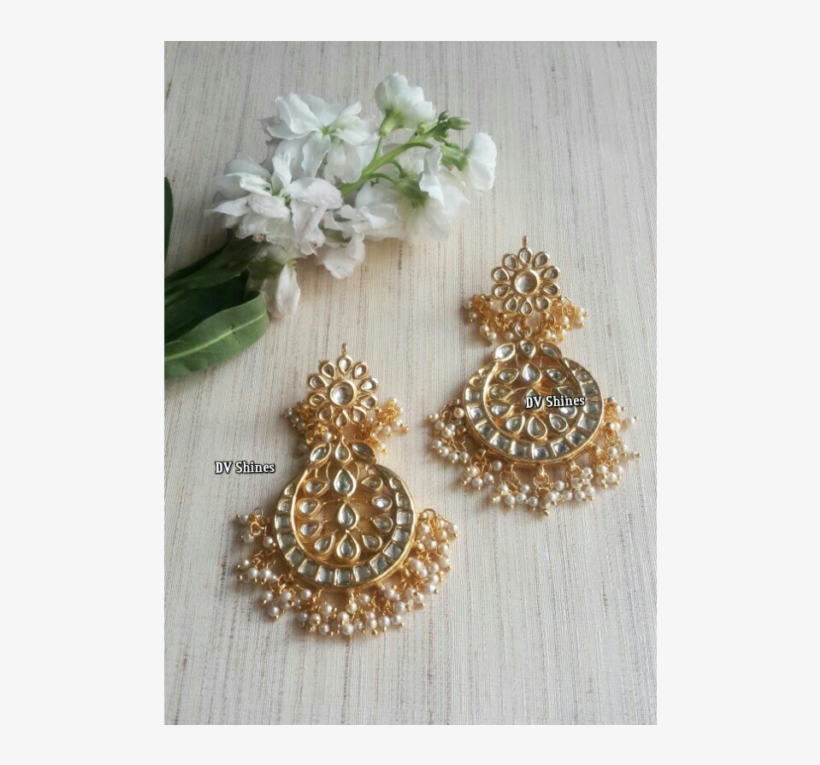 Kundan Earrings With Pearls - Jewellery, transparent png download