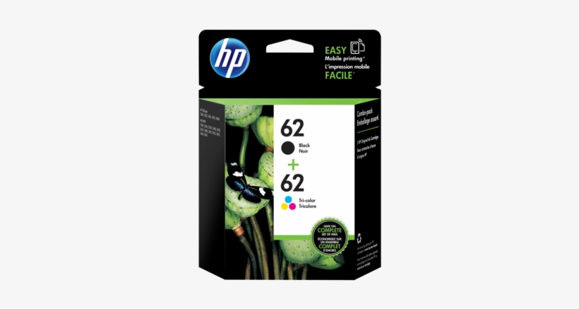 Hp 62 2 Pack Black/tri Color Original Ink Cartridges - Hp 62 Ink, transparent png download