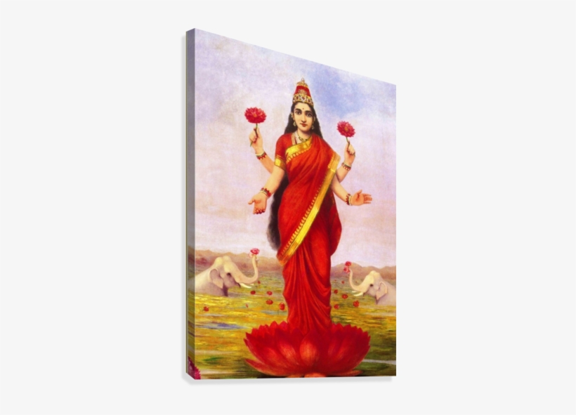 Goddess Lakshmi Canvas Print - Raja Ravi Varma Paintings, transparent png download