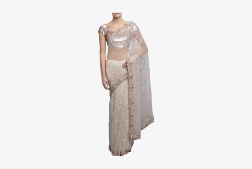Ivory Color Designer Saree With Sequin Work - Ivory Color, transparent png download