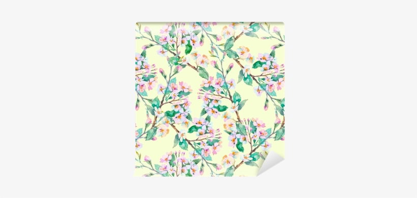 Spring Pattern - Flowering Branches - Watercolor - - Capa Para Almofada Pássaros, transparent png download