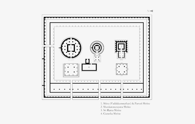 Layout Of Sanctum Sanctorums In Vadakkumnatha Temple - Vadakkunnathan Temple Thrissur Plan, transparent png download