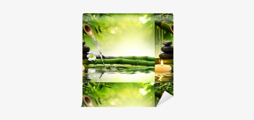 Spa Stones In Garden With Flow Water Wallpaper • Pixers® - Wall26 - Rocks And Flowers Over Bamboo Branches Sticker,, transparent png download