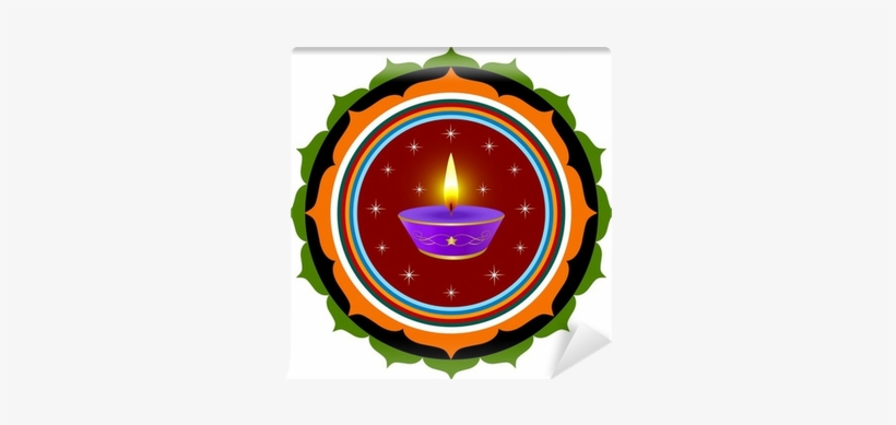 Glowing Decorative Diwali Lamp On Lotus Design Wall, transparent png download