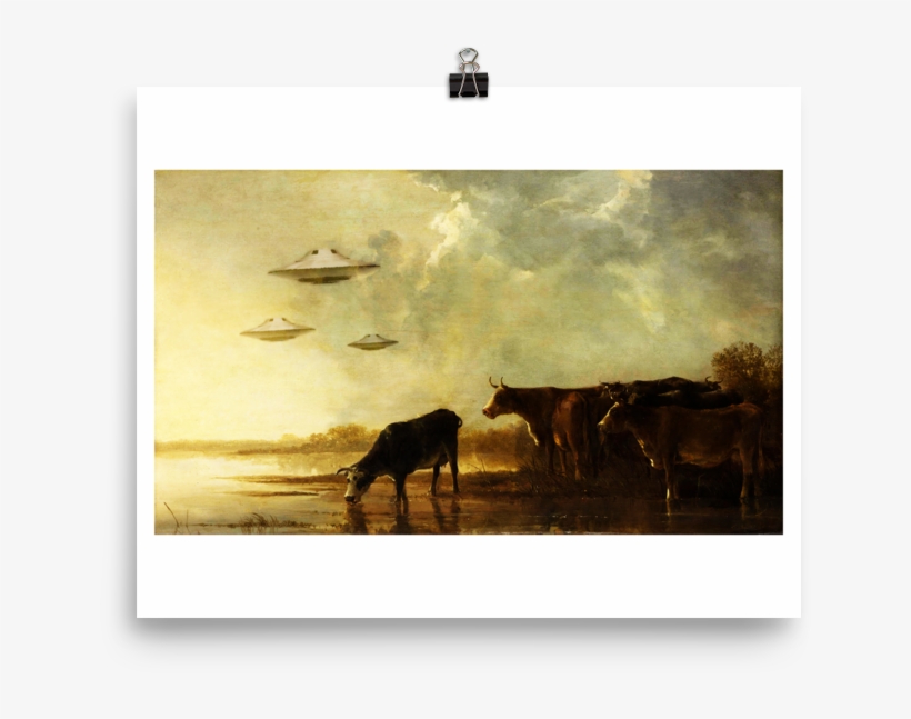 Saucers And Cattle - River Landscape With Cows, transparent png download