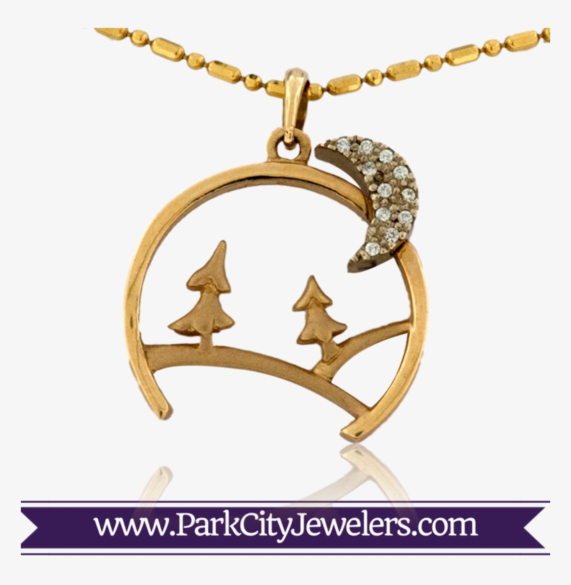 Moon & Tree Pendant - Snowflake Necklace Gold Diamond, transparent png download