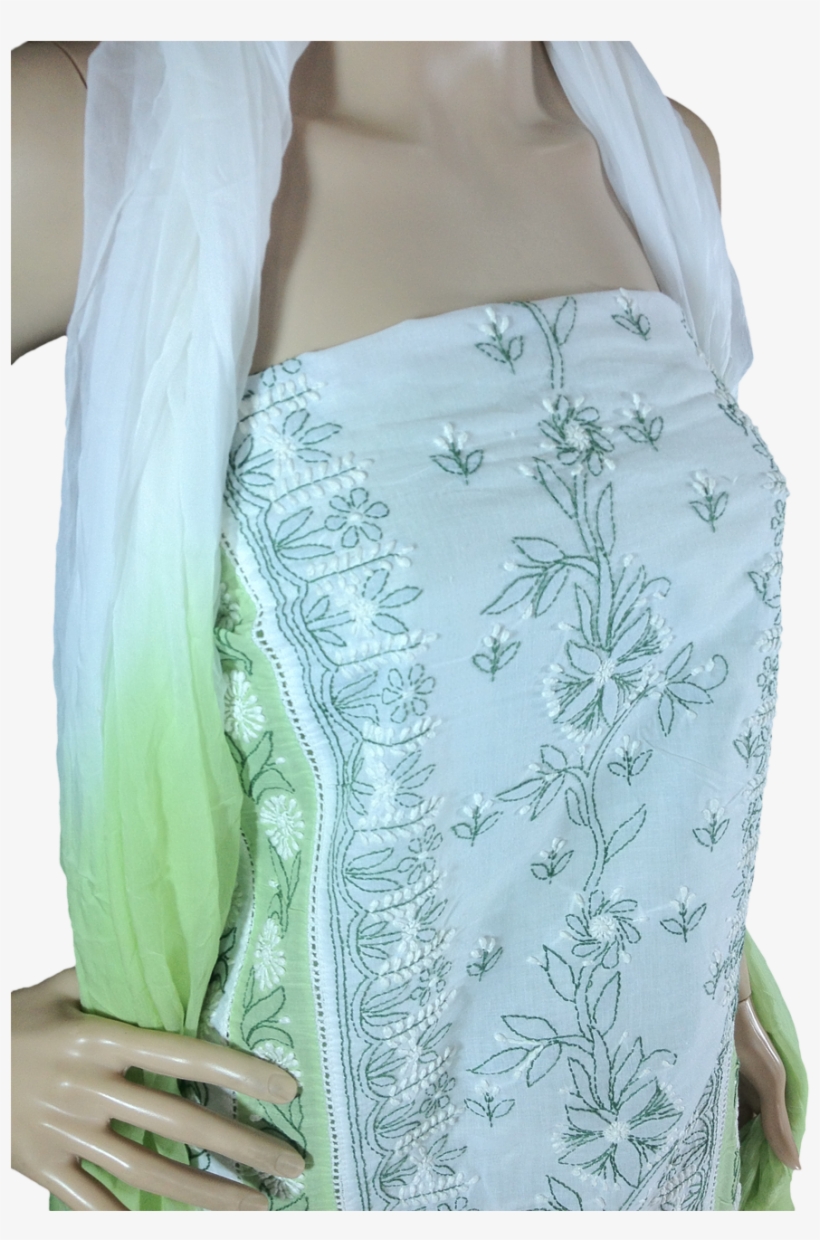 Chikan Salwar Suit Dress Material Whit And Green With, transparent png download