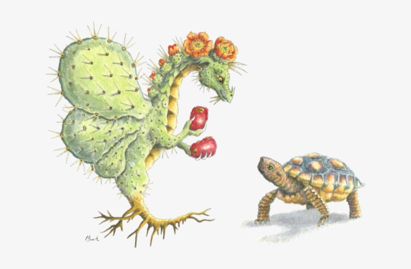Prickly Pear Flower Dragon With Desert Tortoise - Flower Dragon, transparent png download