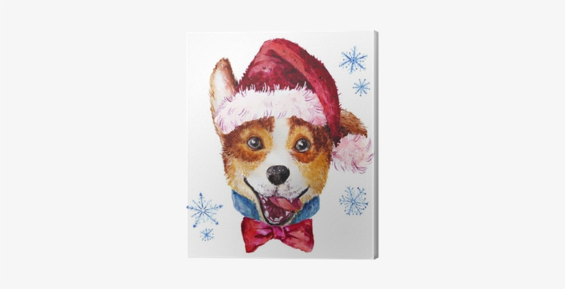 Watercolor Artistic Christmas Dog In Hat Portrait Isolated - Christmas Day, transparent png download