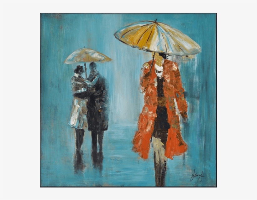 3d People Under Umbrellas Framed Canvas - Painting, transparent png download