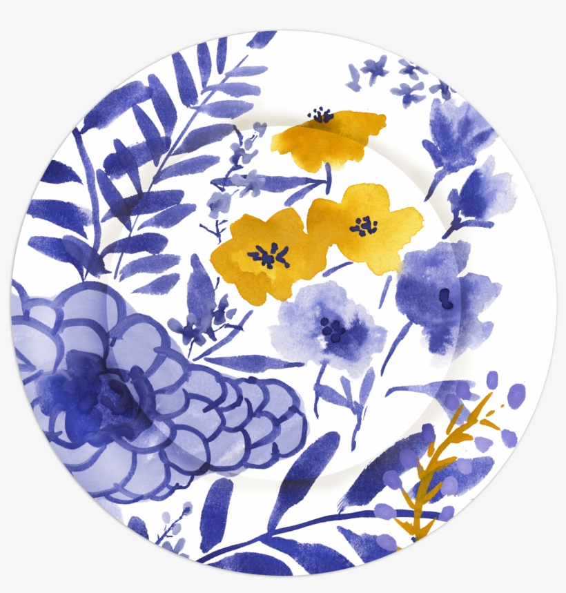 Watercolor Florals On Plates - Circle, transparent png download