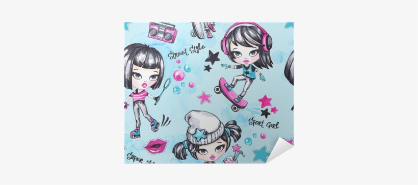 Watercolor Seamless Pattern With Sport Teenagers - Illustration, transparent png download