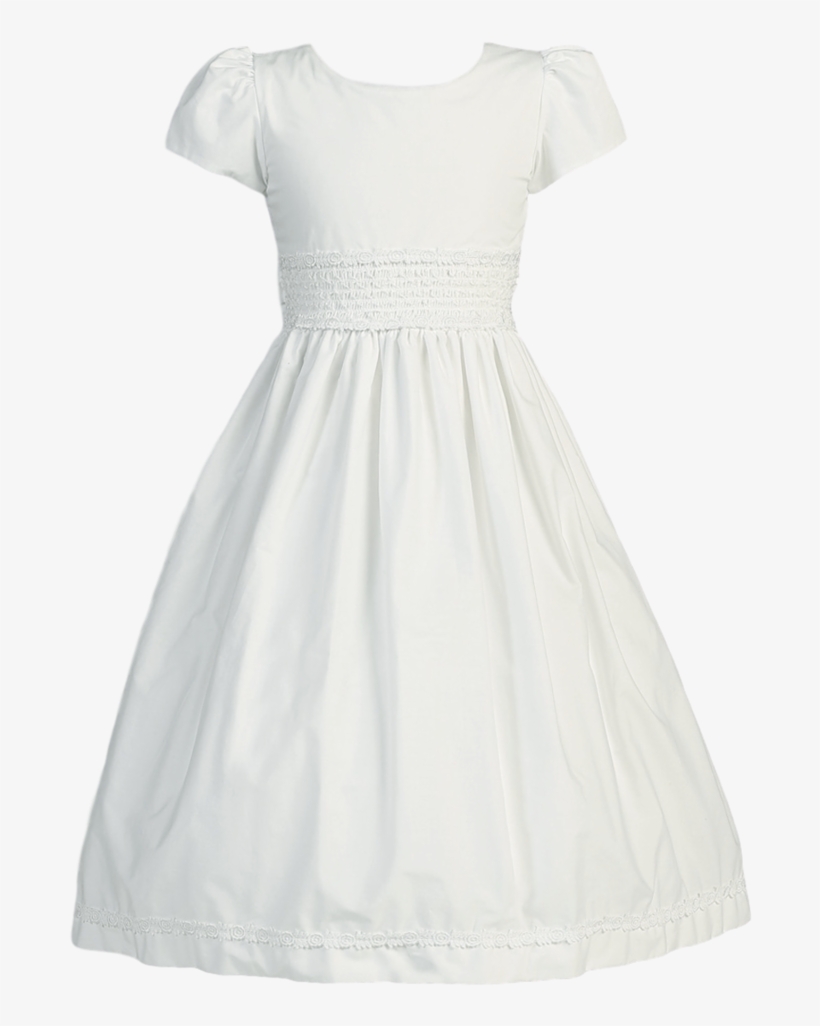 White Smocked Cotton Girls Communion Dress W - White Cotton Dress For First Communion, transparent png download