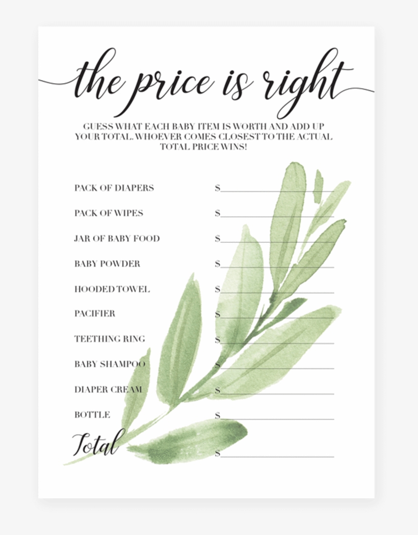 Whimsical Baby Shower Price Is Right Game - Greenery Baby Shower Games, transparent png download