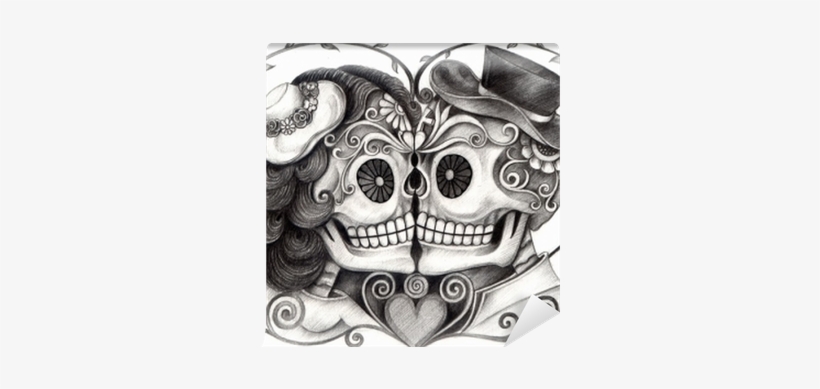 Art Skull Day Of The Dead Design - Day Of The Dead Bride And Groom Tattoo, transparent png download
