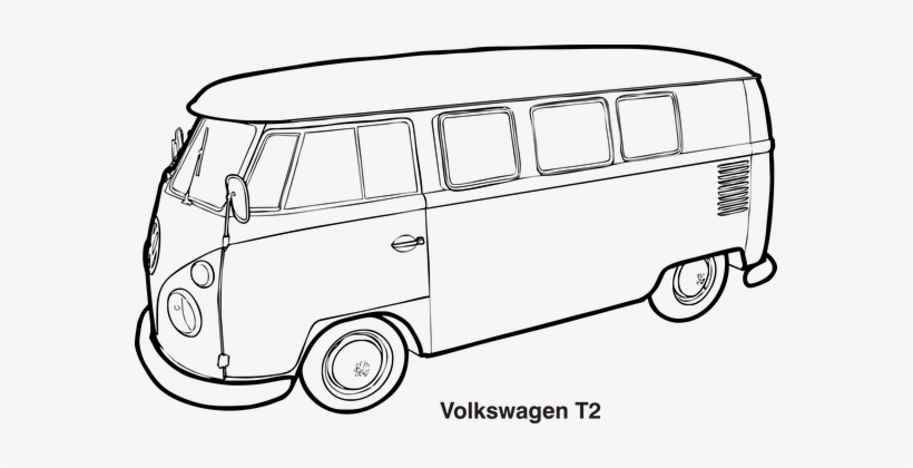 Vw Van Transporter Volkswagen Car Old Vint - Van Black And White, transparent png download