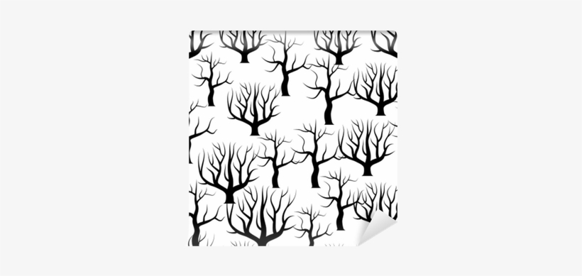 Seamless Black And White Curved Trees Without Leaves - Hojas Vector Blanco Y Negro, transparent png download