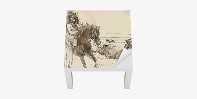 Indian Riding A Horse, Watching Buffalo - Drawing, transparent png download