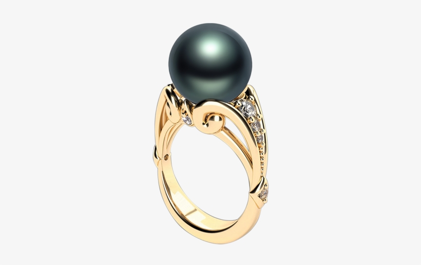 Mo-33ra - White Gold Tahitian Pearl Diamond Ring, transparent png download