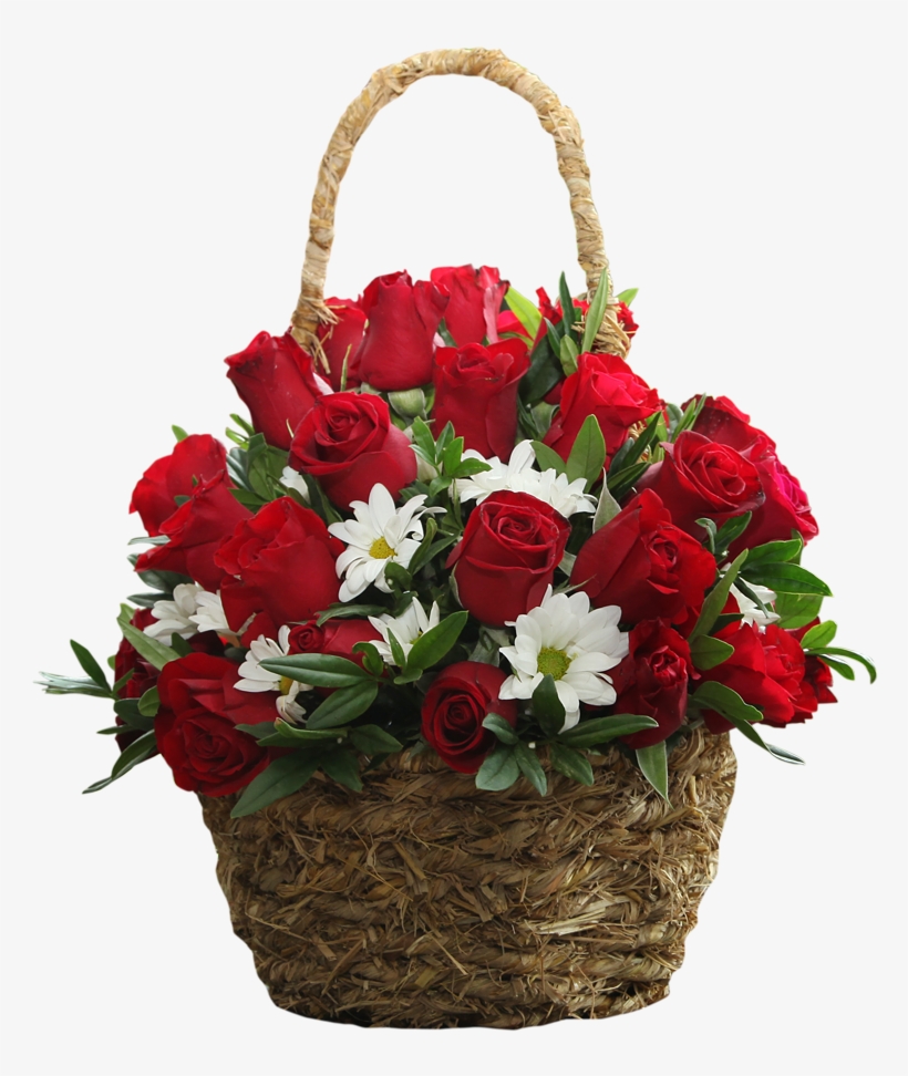 Basket Arrangement With 30 Red Roses - Basket Flower Bouquet Images Png, transparent png download