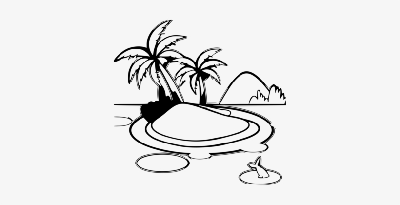 Christmas Island Line Art Drawing White - Tropical Island Clipart Black And White, transparent png download