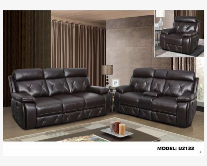 U2133 Agnes Walnut Leather Gel Leather Sofa Set 1 - Red Barrel Studio New South Leather Reclining Loveseat, transparent png download