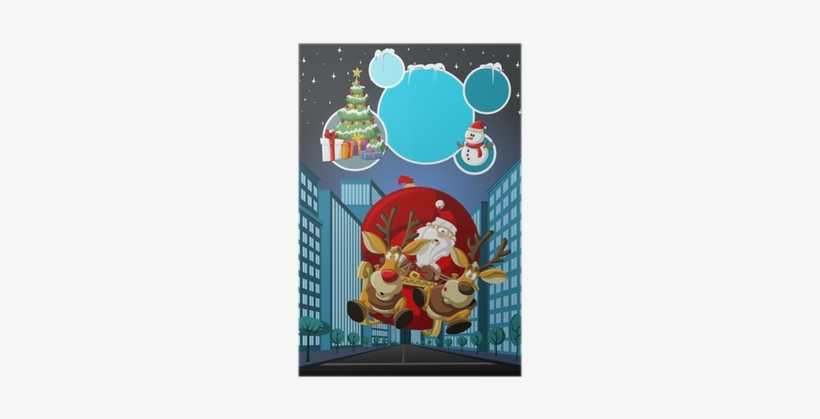 Santa Claus On Sleigh With Reindeer Flying Over City - Color A Christmas Dream Coloring Book, transparent png download