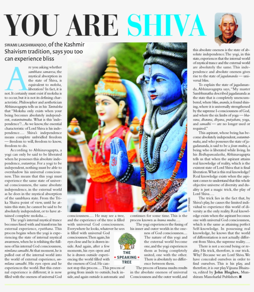 Article In “the Speaking Tree” - Abhinavagupta Shiva, transparent png download