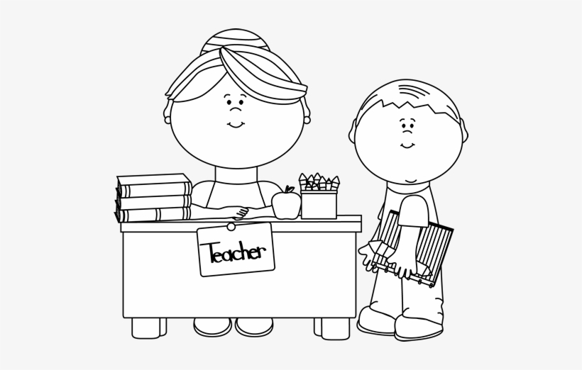 Black And White Teacher And Student - Teacher And Student Outline, transparent png download
