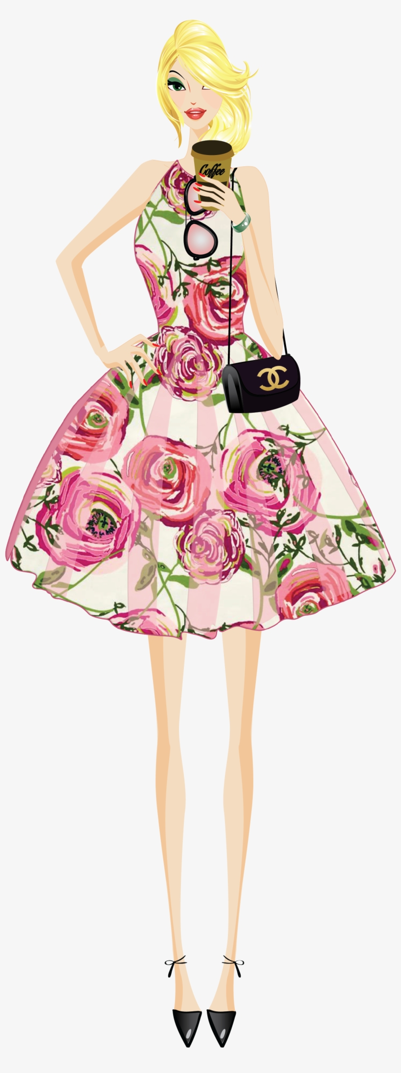 Fashion Girl Clip Art & Digital Paper, Shoes , Lipstick,graphic - Art Gallery Joie De Vivre Joi-89120 Fabric By Bari, transparent png download