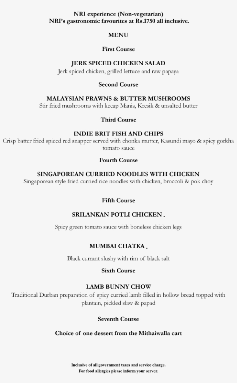 Menu Of The Nri Not Really Indian - Pa Pa Ya India Restaurant Menu, transparent png download