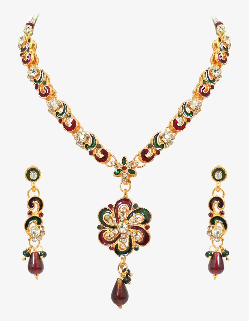 Red & Green Enamelled With White Kundan Polki Fashion, transparent png download